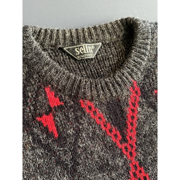 Vintage Women's Selin Argyle‎ Sweater Size Large Black Red 1980s - Picture 2 of 6